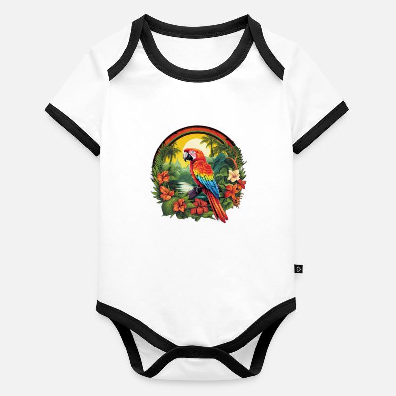 Perroquet tropical Body Bébé bio contrasté manches courtes