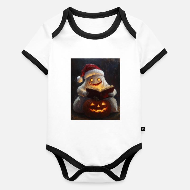 Halloween Gift Ghost with Christmas Hat Decoration Organic Baby Contrasting Bodysuit