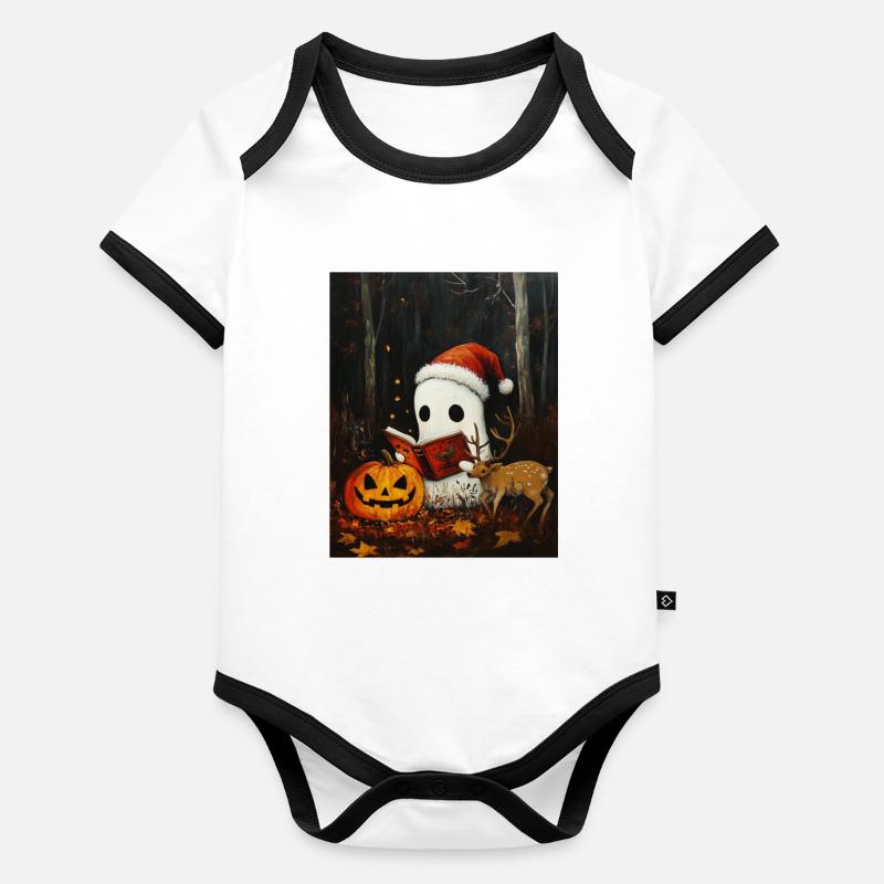 Halloween Gift Ghost with Christmas Hat Decoration Organic Baby Contrasting Bodysuit