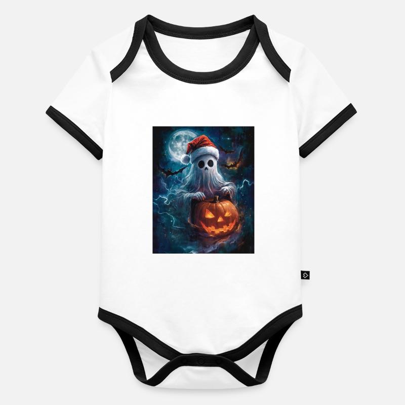 Halloween Gift Ghost with Christmas Hat Decoration Organic Baby Contrasting Bodysuit