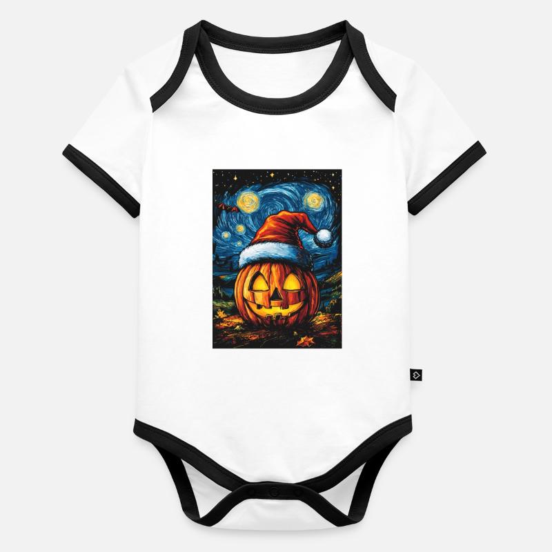 Halloween Gift Pumpkin with Santa Hat Decoration Organic Baby Contrasting Bodysuit