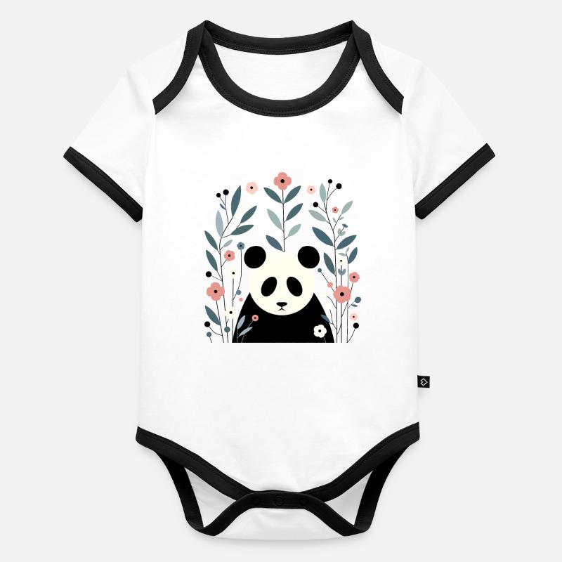 Panda en fleurs Body Bébé bio contrasté manches courtes