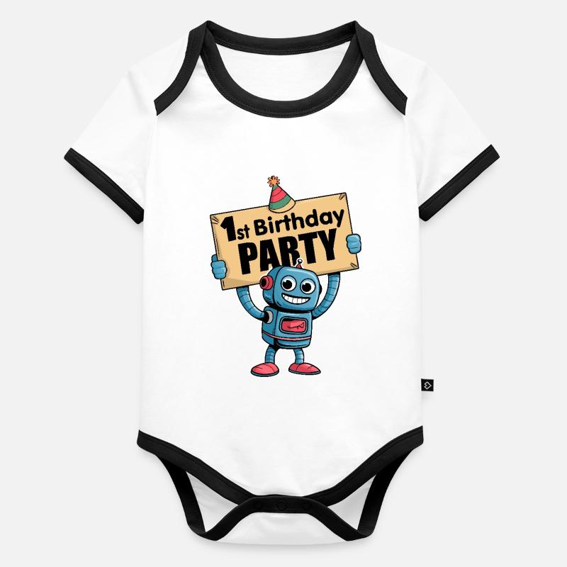 Ich bin 1 Jahr erster Geburtstag mit Roboter Baby Bio-Kurzarm-Kontrastbody