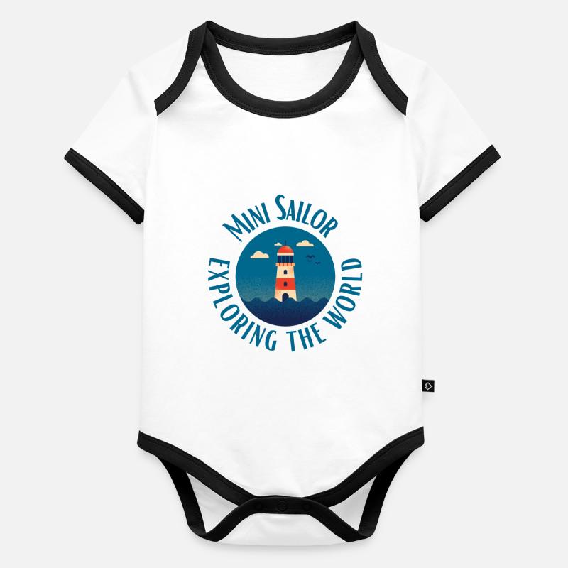 Le petit marin explore le monde Body Bébé bio contrasté manches courtes