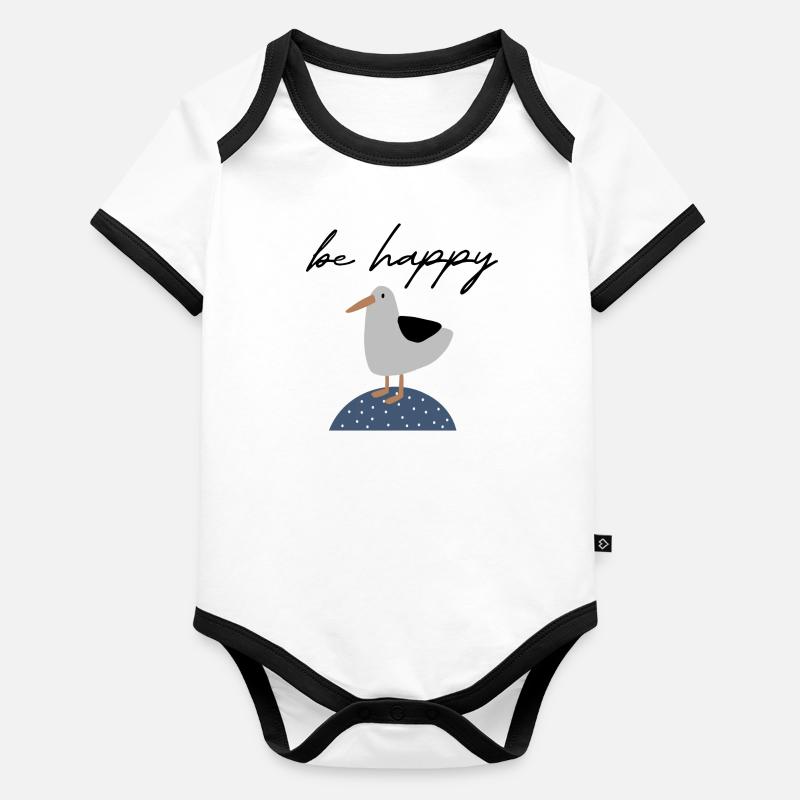 Be Happy Möwe | Küste | Boho Stil für Kinder Baby Bio-Kurzarm-Kontrastbody