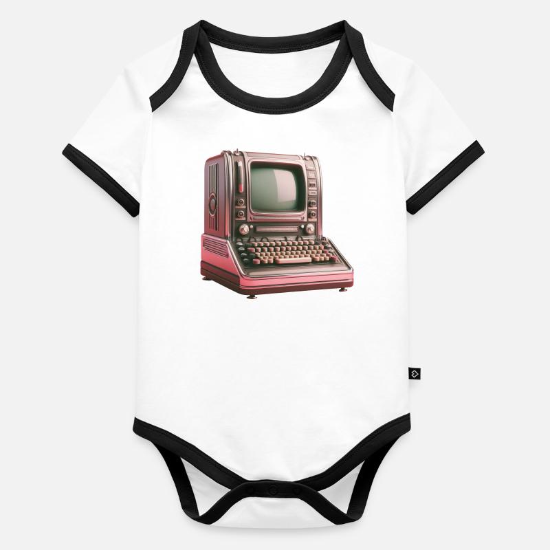Old 1950s computer futurism retro vintage Organic Baby Contrasting Bodysuit