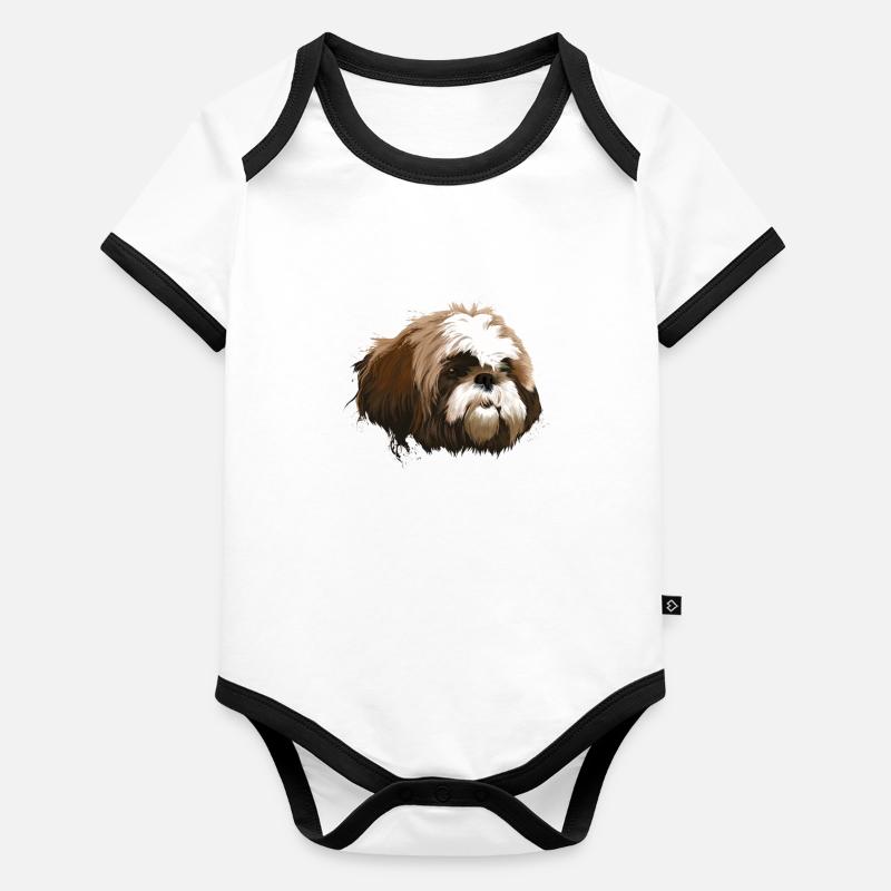 Shih Tzu Chien Body Bébé bio contrasté manches courtes