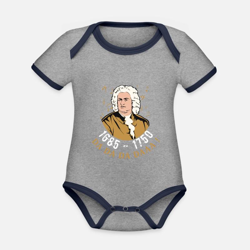 Johann Sebastian Bach - Body Bébé bio contrasté manches courtes - gris chiné/bleu marine