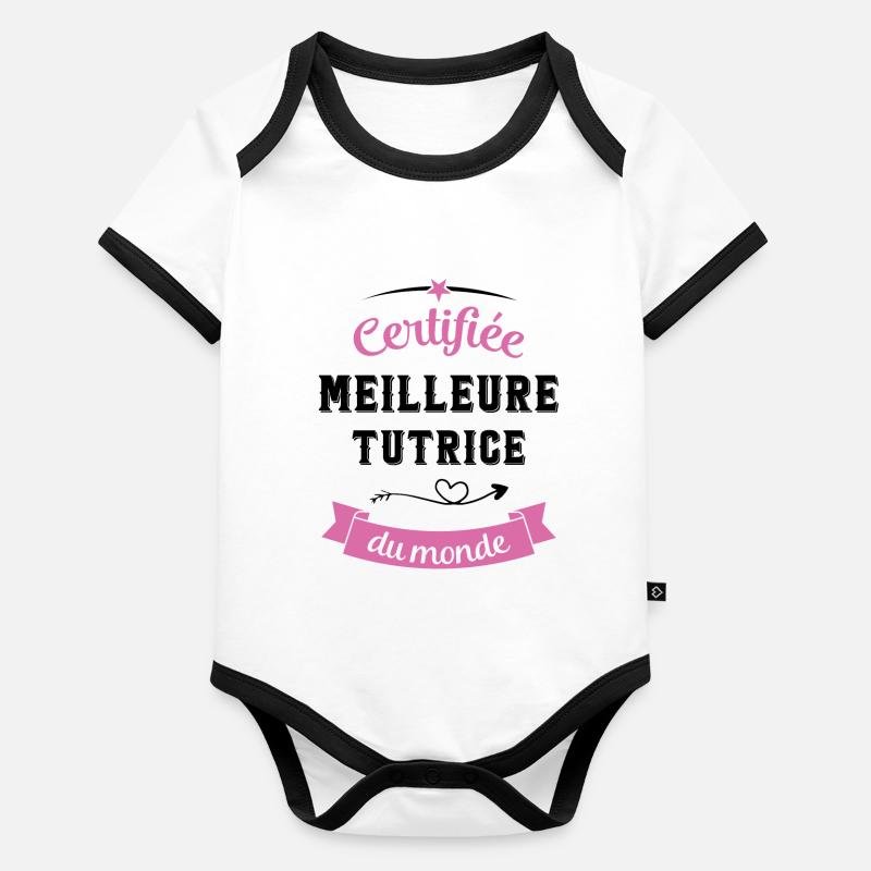 Certifiée meilleure tutrice du monde Body Bébé bio contrasté manches courtes