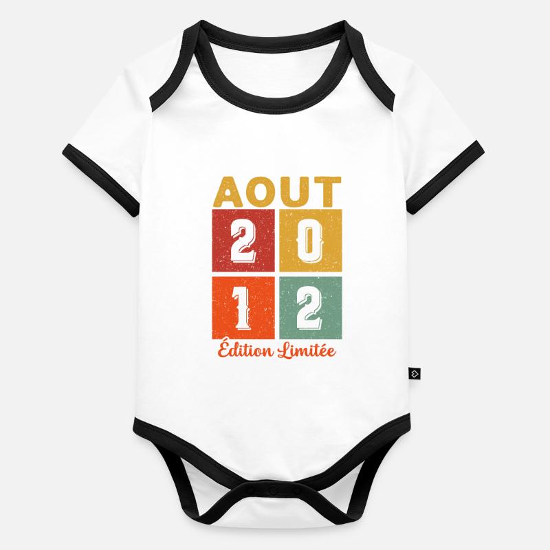 Août 2012 Édition limitée Idée Cadeau Anniversaire Body Bébé bio contrasté manches courtes
