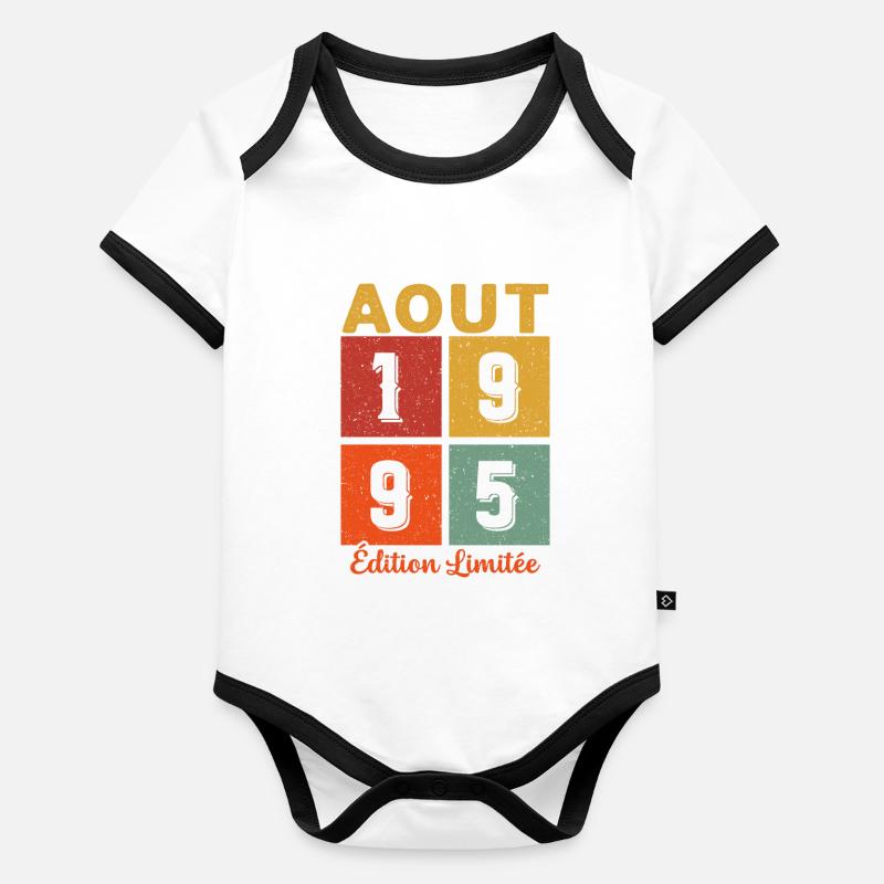 Août 1995 Edition limitée Idée Cadeau Anniversaire Body Bébé bio contrasté manches courtes