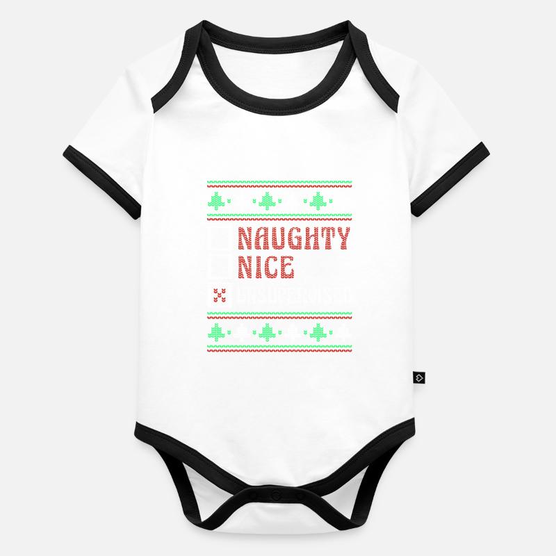 Unsupervised Naughty Nice Funny Ugly Christmas Baby Bio-Kurzarm-Kontrastbody