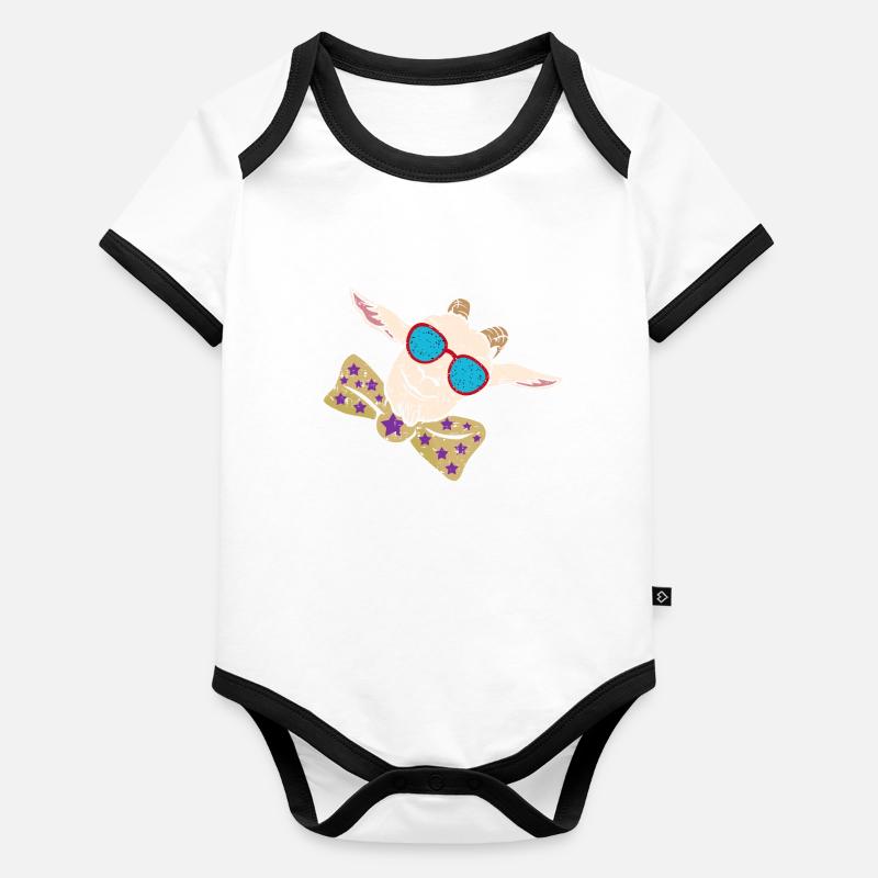 Coole Ziege mit Fliege | Partyziege Baby Bio-Kurzarm-Kontrastbody