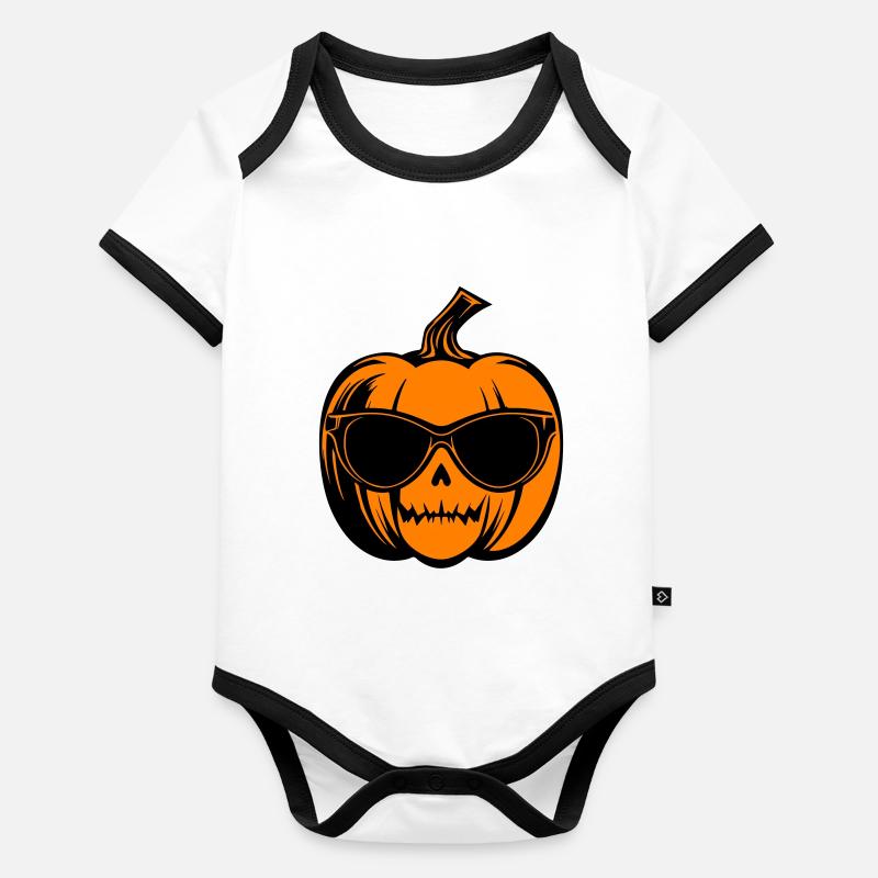 Symbole de citrouille d’Halloween Body Bébé bio contrasté manches courtes