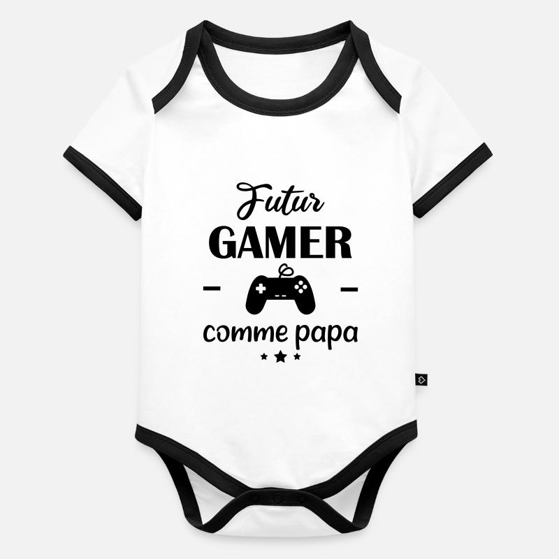 Futur gamer comme papa, cadeau de naissance Body Bébé bio contrasté manches courtes
