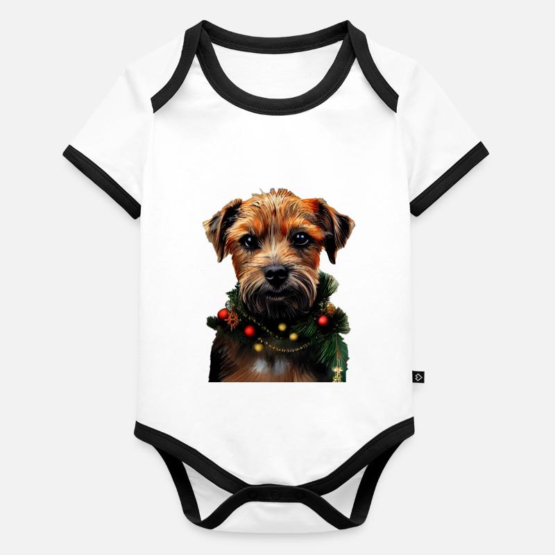 Border Terrier Christmas Organic Baby Contrasting Bodysuit