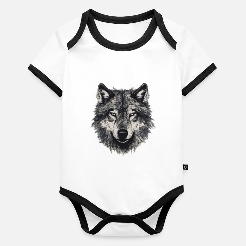 Wolf Wolf Head Scratch Marks Claws Wild Body Bébé bio contrasté manches courtes
