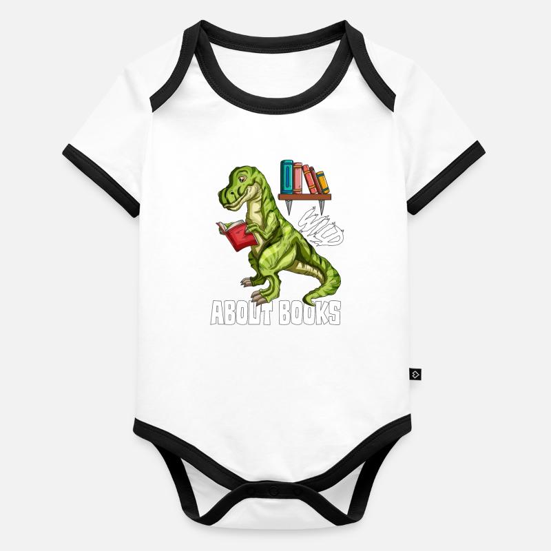 Wild about books Dinosaur T Rex Book Lovers Organic Baby Contrasting Bodysuit