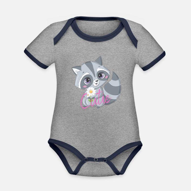 Cutie - Body Bébé bio contrasté manches courtes - gris chiné/bleu marine