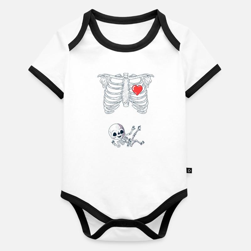 Drôle de grossesse Halloween bébé maman squelette Body Bébé bio contrasté manches courtes