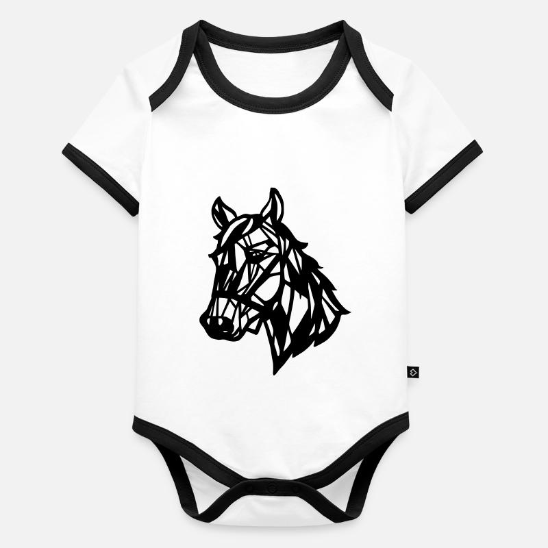 Kopf eines Pferdes - schwarze farbige Illustration Baby Bio-Kurzarm-Kontrastbody