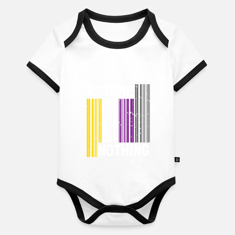 Non binaire I LGBT Pride I Flag Code à barres je suppose Body Bébé bio contrasté manches courtes