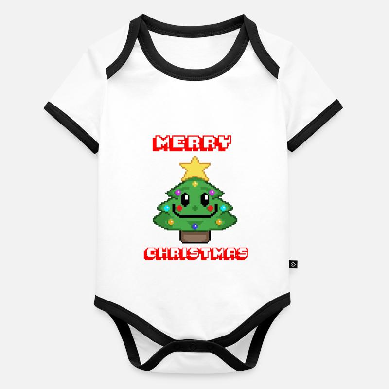 Merry Christmas I Xmas I 8 Bit Pixelated Baby Bio-Kurzarm-Kontrastbody