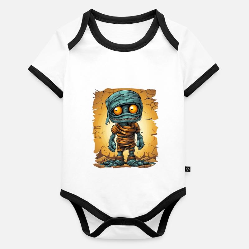 Halloween Spooky Cartoon Mummy Baby Bio-Kurzarm-Kontrastbody