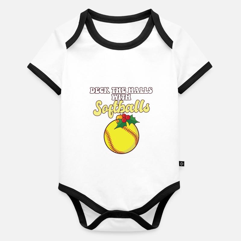 Deck The Halls With Softball Player Catcher Baby Bio-Kurzarm-Kontrastbody