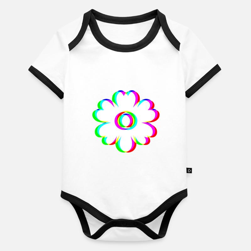 EDM Tricolor - Flowers - Glitch - Rave Style Organic Baby Contrasting Bodysuit