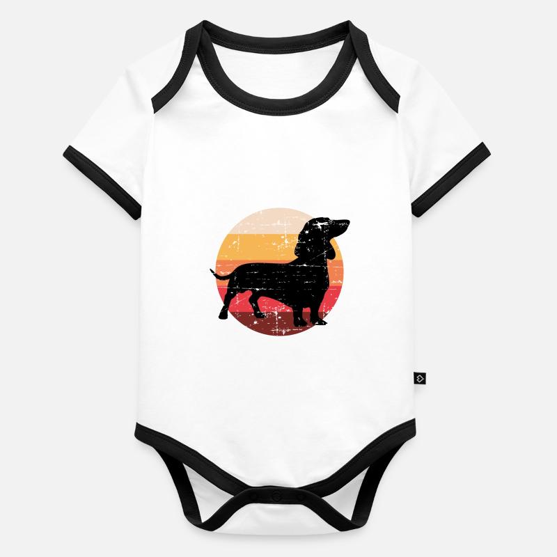 Cadeau de propriétaire de chien de race de chien de teckel Body Bébé bio contrasté manches courtes