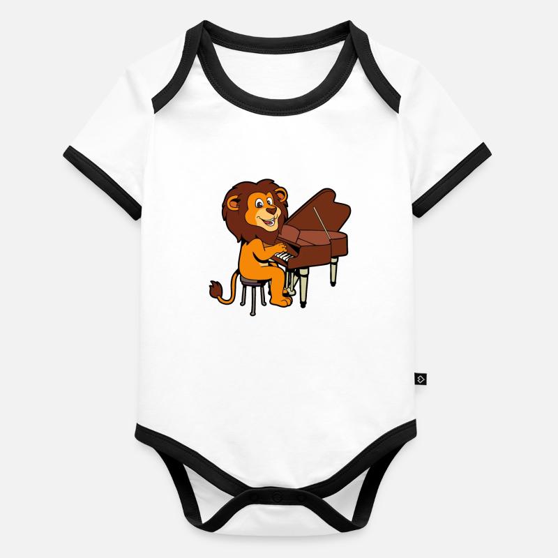 BD Lion joue du piano Body Bébé bio contrasté manches courtes