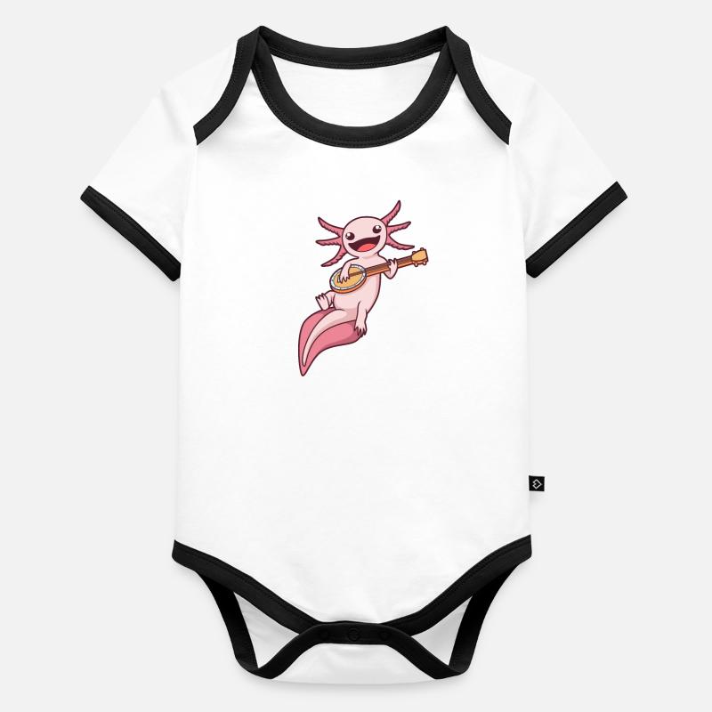 Comic Axolotl joue du banjo Body Bébé bio contrasté manches courtes