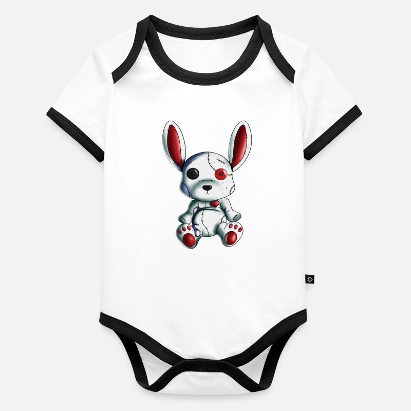 Rabbit Heart Halloween Effrayant Lapin Peluche Conception d’animaux Body Bébé bio contrasté manches courtes
