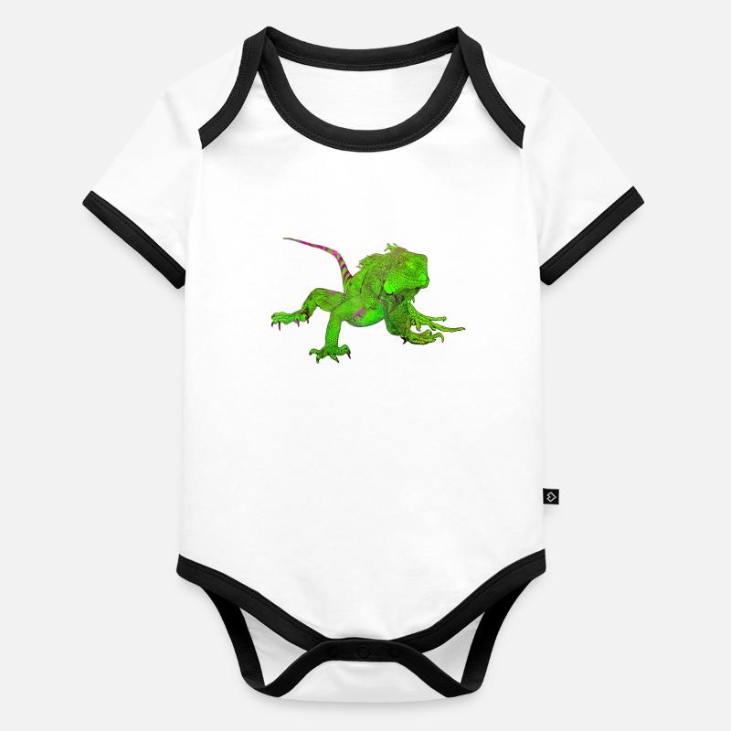 Farbige Zeichnung eines Leguan Baby Bio-Kurzarm-Kontrastbody