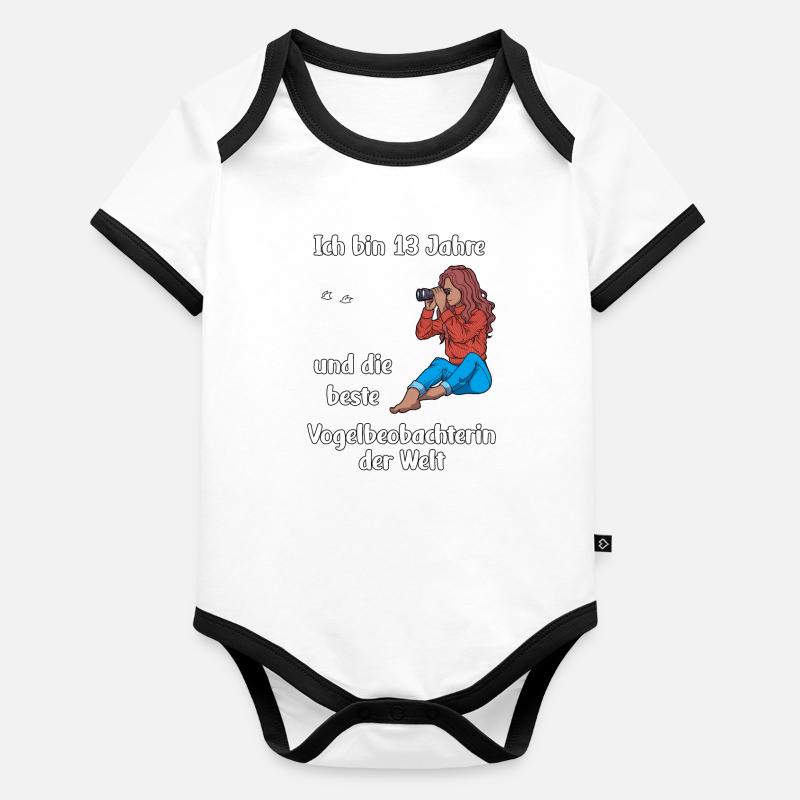 Ich bin 13 - Mädchen Vogelbeobachtung Baby Bio-Kurzarm-Kontrastbody