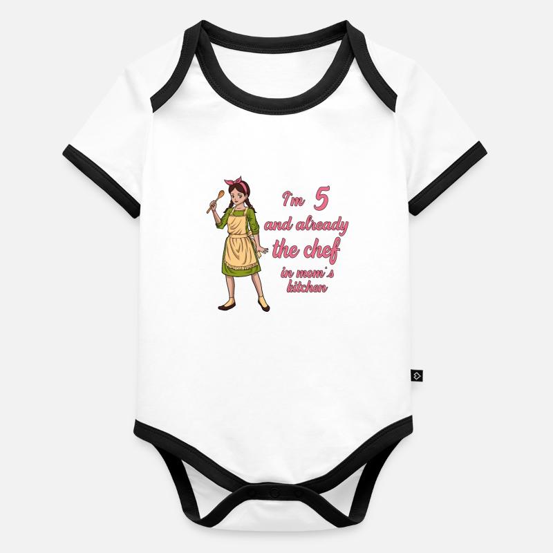 J’ai 5 ans - Fille Chef Body Bébé bio contrasté manches courtes