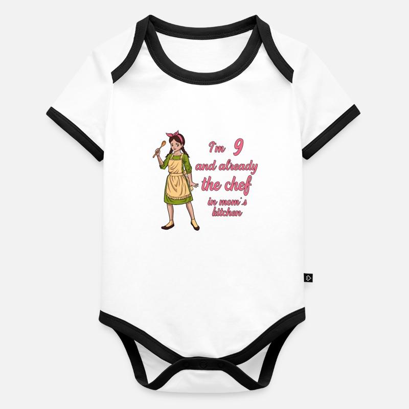J’ai 9 ans - Fille Chef Body Bébé bio contrasté manches courtes
