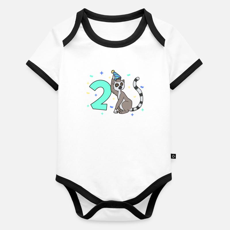 Avec lémurien - anniversaire des enfants 2 ans Body Bébé bio contrasté manches courtes