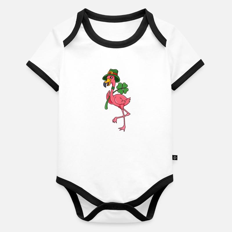 Flamant rose Leprechaun - St Patrick Flamingo Body Bébé bio contrasté manches courtes