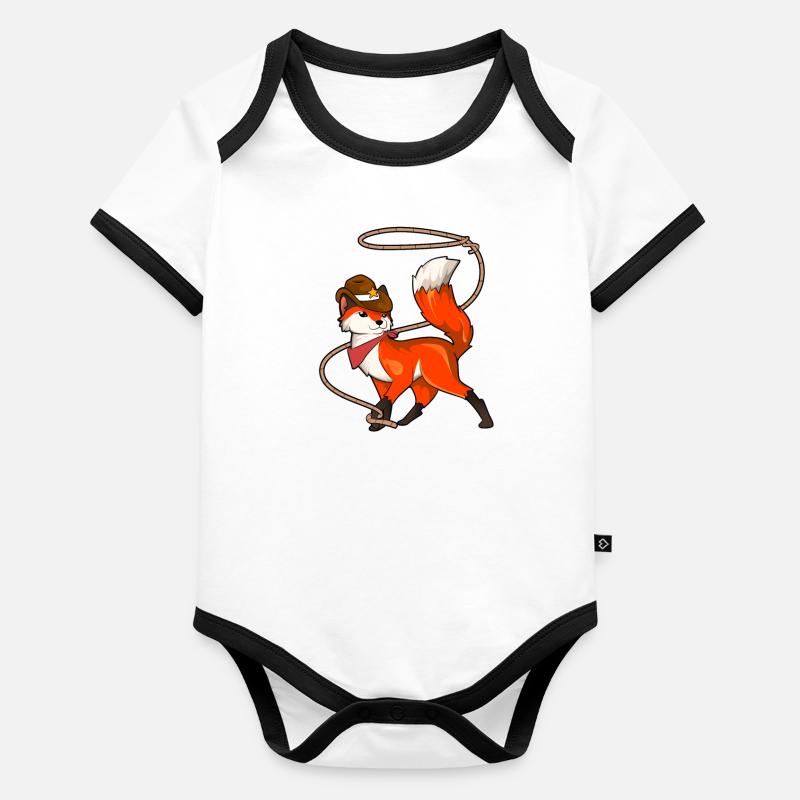 Cartoon Cowboy Fuchs Baby Bio-Kurzarm-Kontrastbody