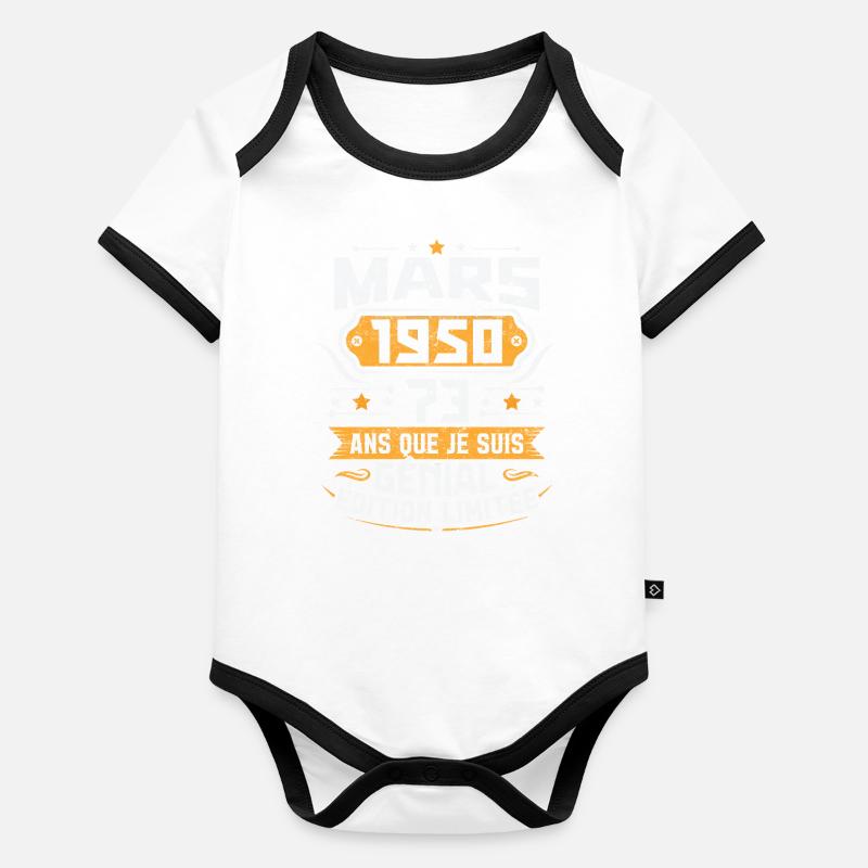 Rétro Cadeau D'anniversaire 73 Ans Mars 1950 Body Bébé bio contrasté manches courtes