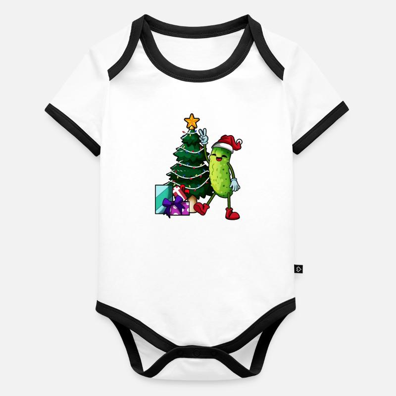 Noël - Dessin animé Concombre de Noël Body Bébé bio contrasté manches courtes