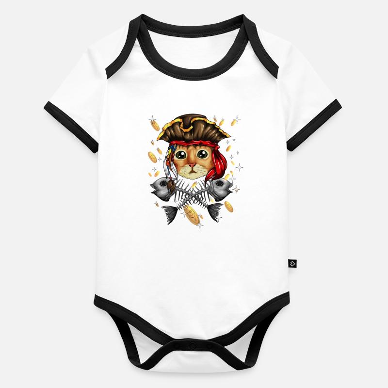 Pirate Chat Pirate Costume Chat Squelette Poisson Body Bébé bio contrasté manches courtes