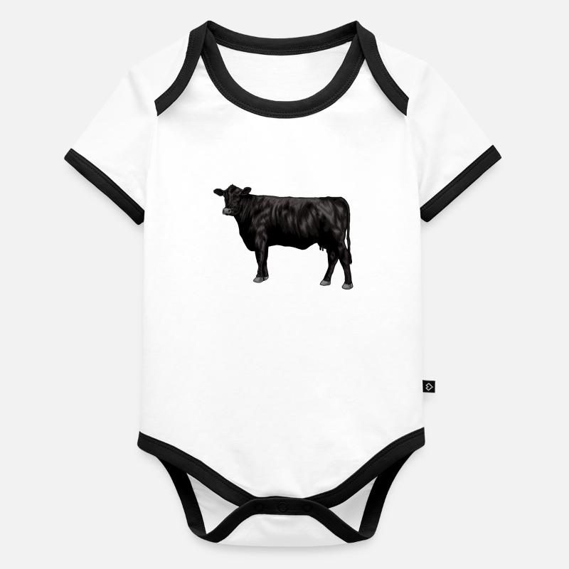 Dessin d’une vache Black Angus Body Bébé bio contrasté manches courtes