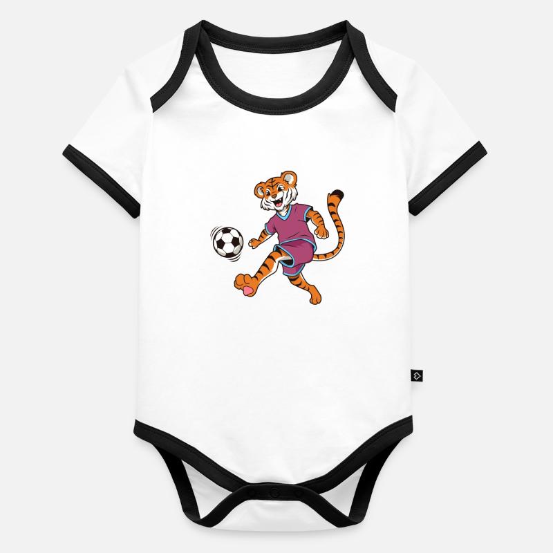 Comic Tiger plays football Organic Baby Contrasting Bodysuit