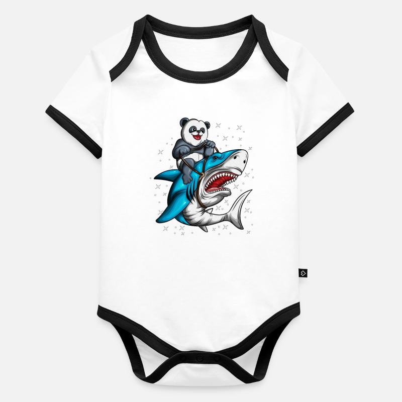 Shark Panda Bear Riding Lesson Shark Horseback Riding Organic Baby Contrasting Bodysuit