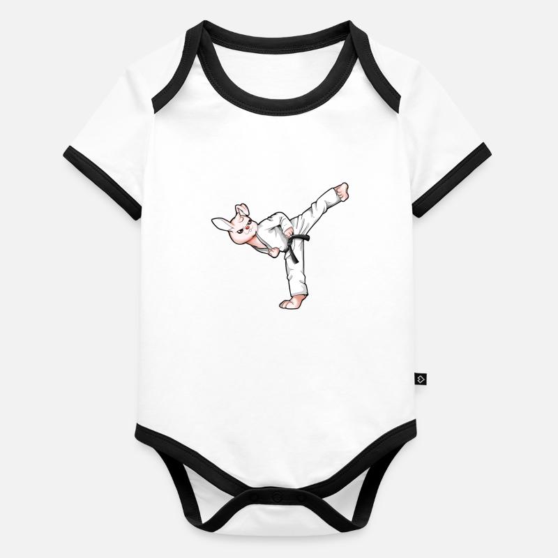 Lapin de dessin animé faisant de l’hapkido Body Bébé bio contrasté manches courtes