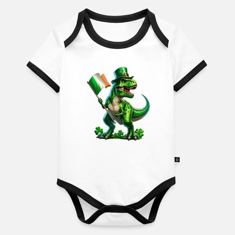 St. Patrick's Day T-Rex: Irish Pride Organic Baby Contrasting Bodysuit