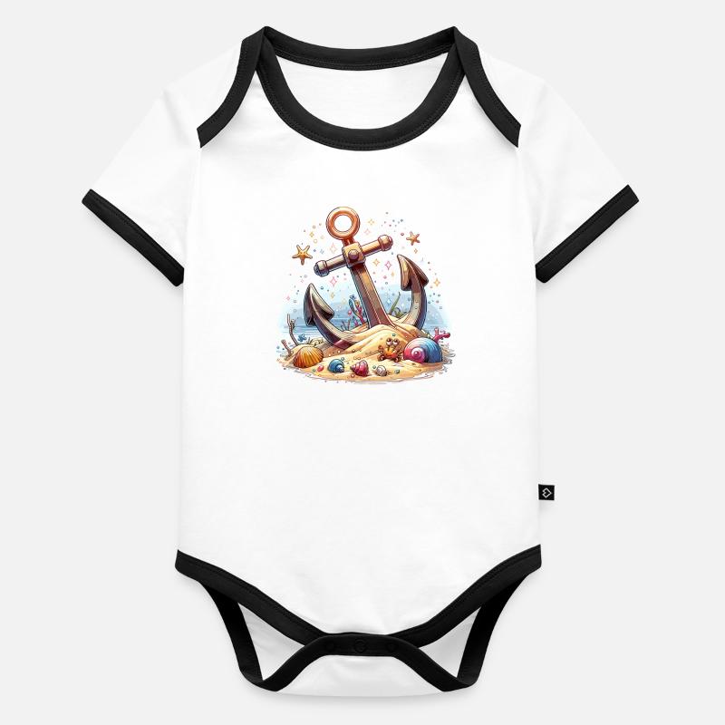 Anker mit süßer Krabbe - Ankermotiv Baby Bio-Kurzarm-Kontrastbody